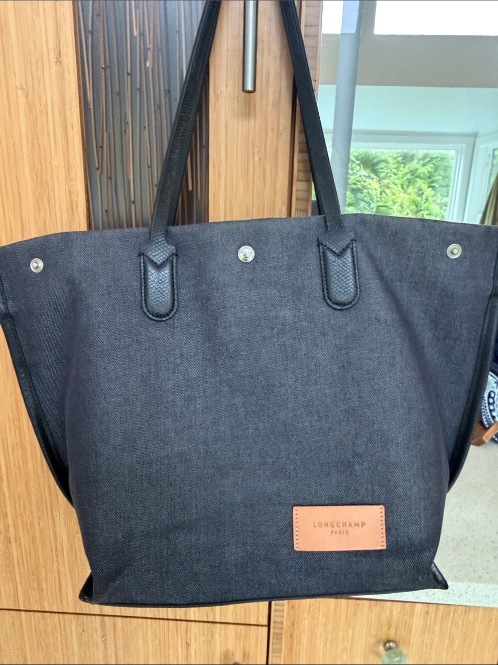 Longchamp Denim Canvas Tote with Leather Handles - Picture 3 of 7